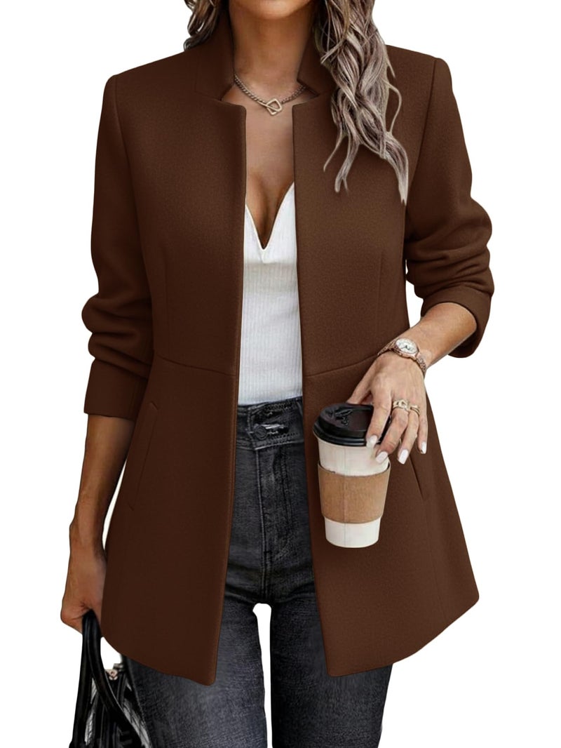 Mina Self Wool Blazer Jacket for Women 2025 Fall Winter Brown Warm Women's Long Trendy Business Dressy Fitted Fashion Elegant Soft Jackets Suit Womens Blazers for Work Casual - Image 1