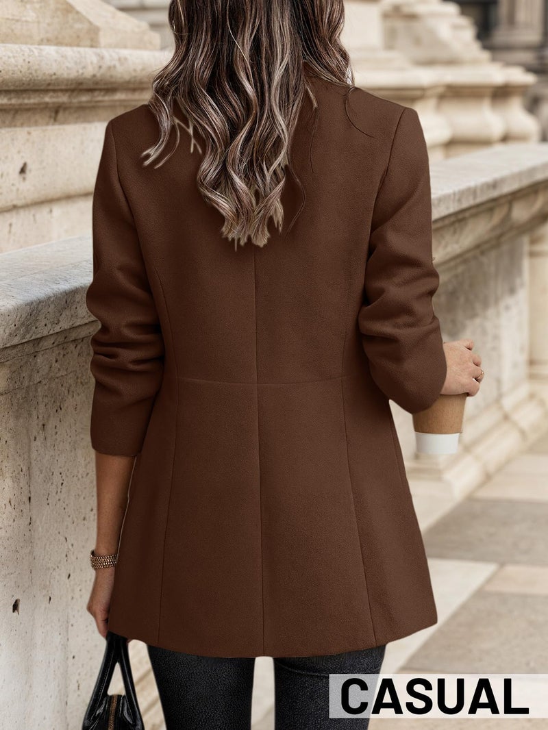 Mina Self Wool Blazer Jacket for Women 2025 Fall Winter Brown Warm Women's Long Trendy Business Dressy Fitted Fashion Elegant Soft Jackets Suit Womens Blazers for Work Casual - Image 4