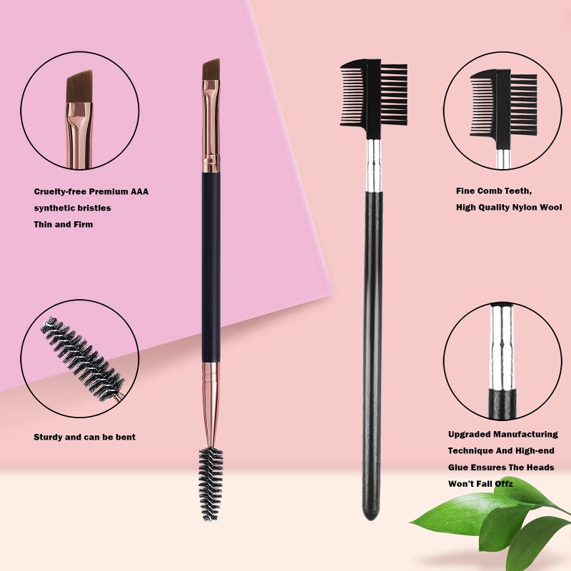 DELAYNOMORE77 Duo Eyebrow Brush and Eyelash Comb Set - Professional Angled Eye Brow and Spoolie Brush (Black+Black) - Image 2