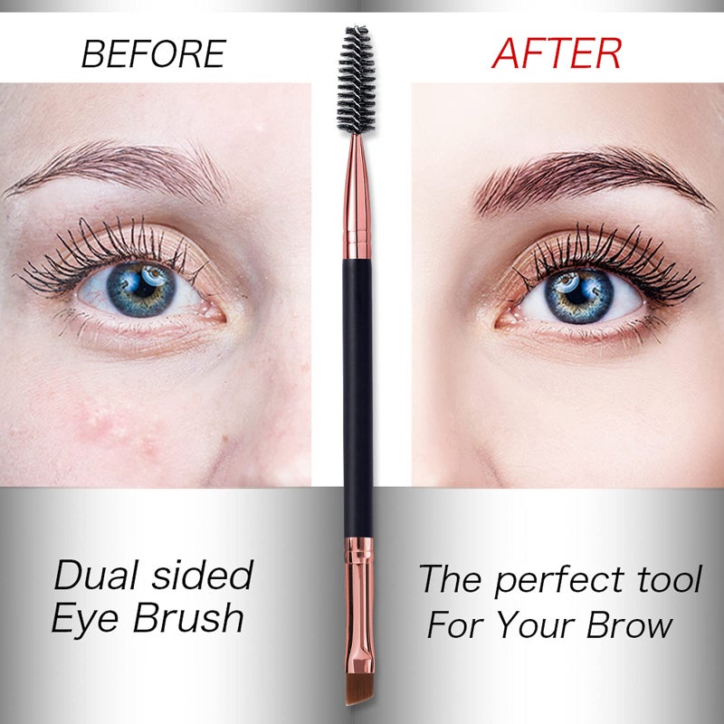 DELAYNOMORE77 Duo Eyebrow Brush and Eyelash Comb Set - Professional Angled Eye Brow and Spoolie Brush (Black+Black) - Image 4
