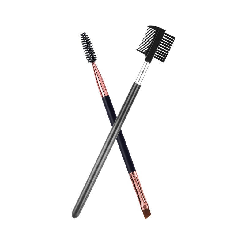 DELAYNOMORE77 Duo Eyebrow Brush and Eyelash Comb Set - Professional Angled Eye Brow and Spoolie Brush (Black+Black) - Image 1