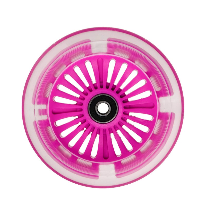 WHEELGOO 120mm 3-Wheeled Scooter Front LED Light Up Replacement Wheels, Kid Push Kick Scooter Flashing Wheel Set (Pair) (Pink) - Image 3
