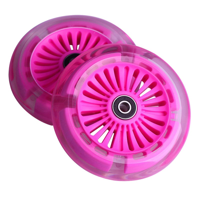 WHEELGOO 120mm 3-Wheeled Scooter Front LED Light Up Replacement Wheels, Kid Push Kick Scooter Flashing Wheel Set (Pair) (Pink) - Image 4