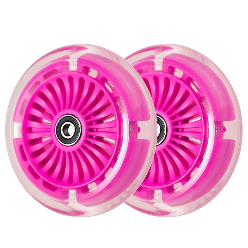 WHEELGOO 120mm 3-Wheeled Scooter Front LED Light Up Replacement Wheels, Kid Push Kick Scooter Flashing Wheel Set (Pair) (Pink) - Image 1