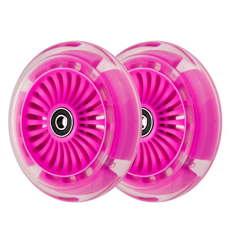 WHEELGOO 120mm 3-Wheeled Scooter Front LED Light Up Replacement Wheels, Kid Push Kick Scooter Flashing Wheel Set (Pair) (Pink) - Image 2