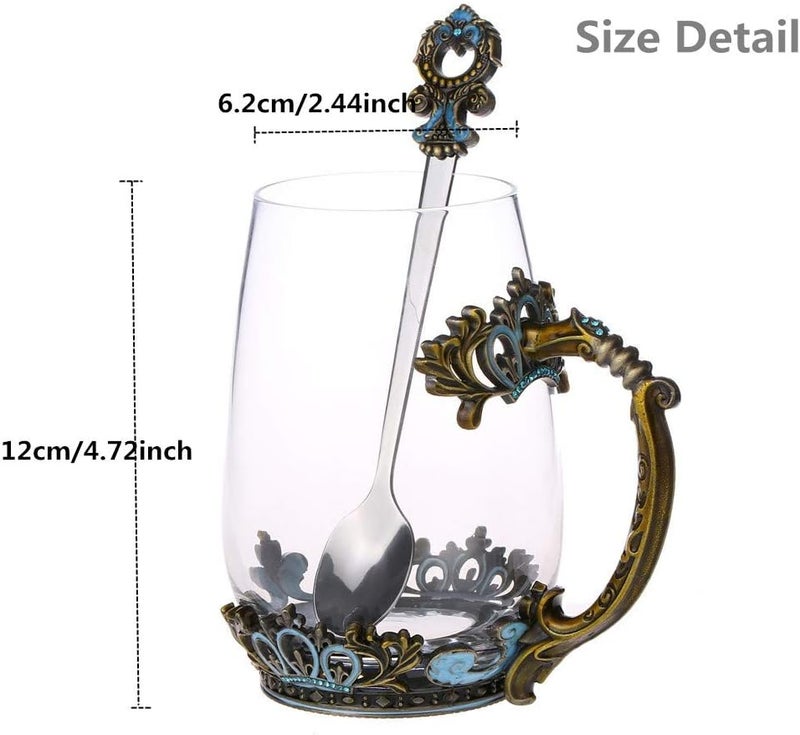 Mooduuty Glass Tea Mug Mothers Day Gifts Glass Tea Cup with Handle Unique Crown Enamel Design for Christmas Wedding Birthday Gift Present IdeaClassical Green125Oz - Image 4