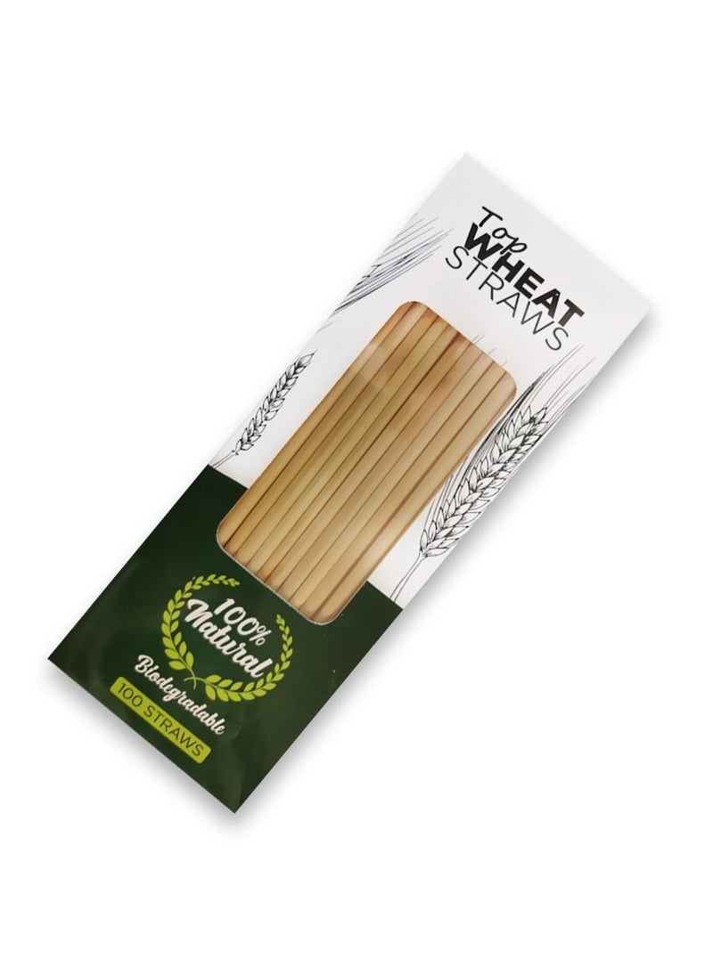 Wheat Straws-100 All-Natural Drinking Straws - Single use Disposable, Biodegradable and Compostable 18cm