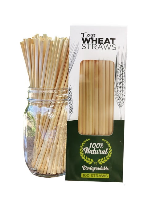 Wheat Straws-100 All-Natural Drinking Straws - Single use Disposable, Biodegradable and Compostable 18cm