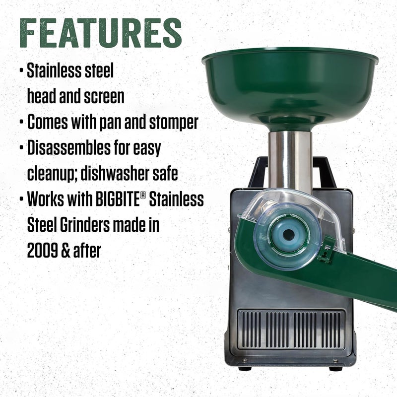LEM LEM Products BigBite Juicer Attachment for Meat Grinders Juices Fruits and More Stainless Steel and Plastic Green and Silver  - Image 5