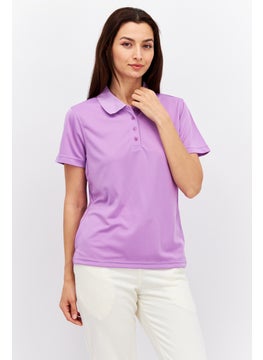 Women Regular Fit Solid Short Sleeve Polo Shirt, Purple