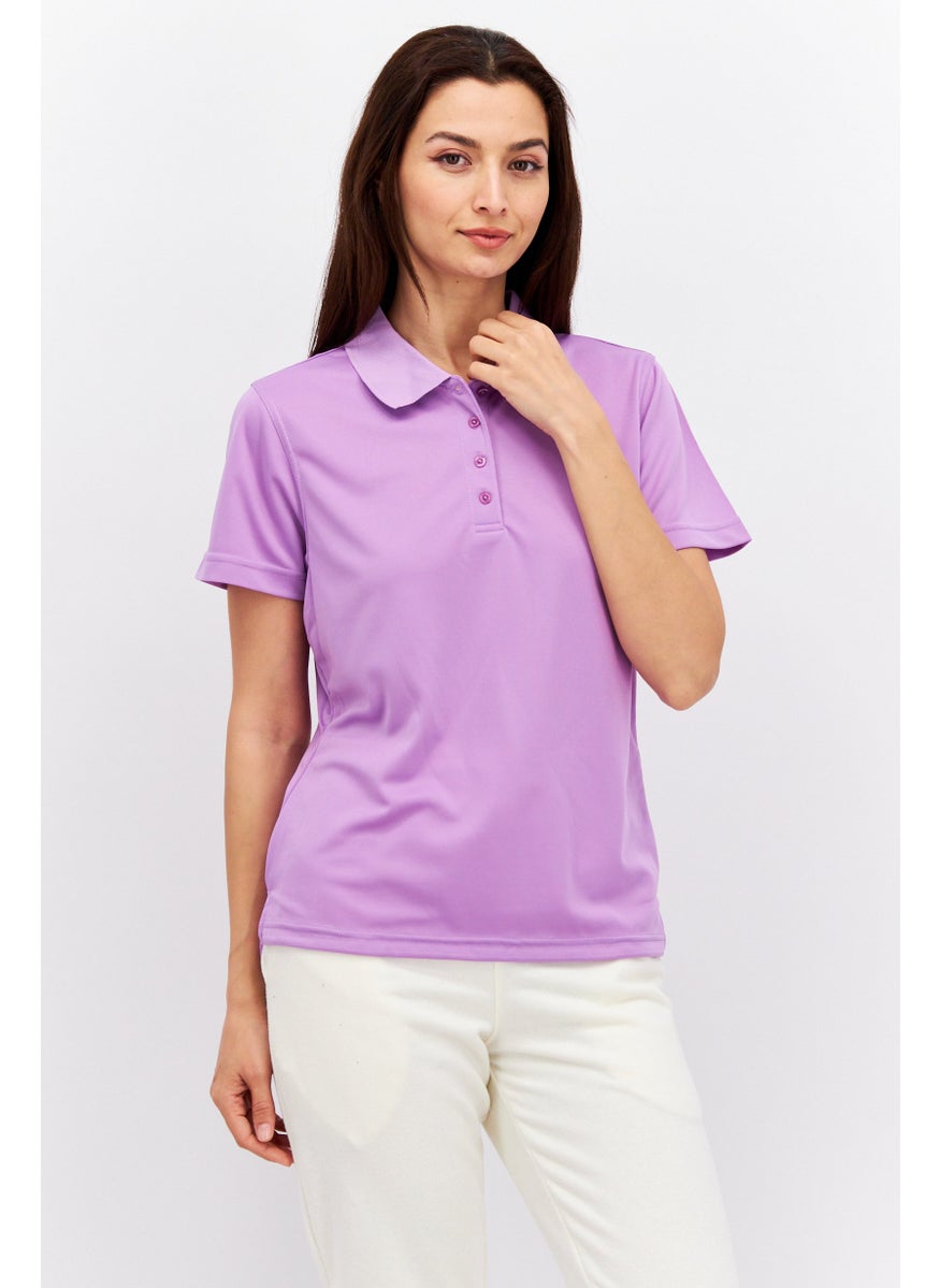 Rhode Island - Women Regular Fit Solid Short Sleeve Polo Shirt, Purple - Image 1