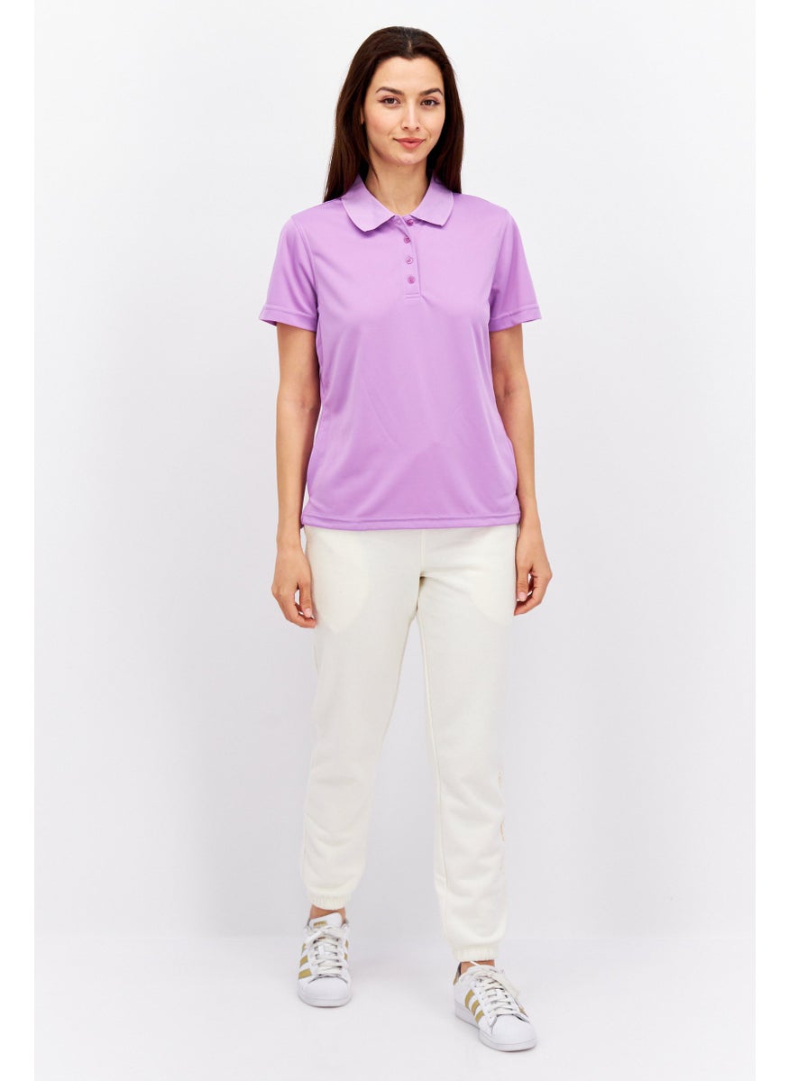 Rhode Island - Women Regular Fit Solid Short Sleeve Polo Shirt, Purple - Image 1