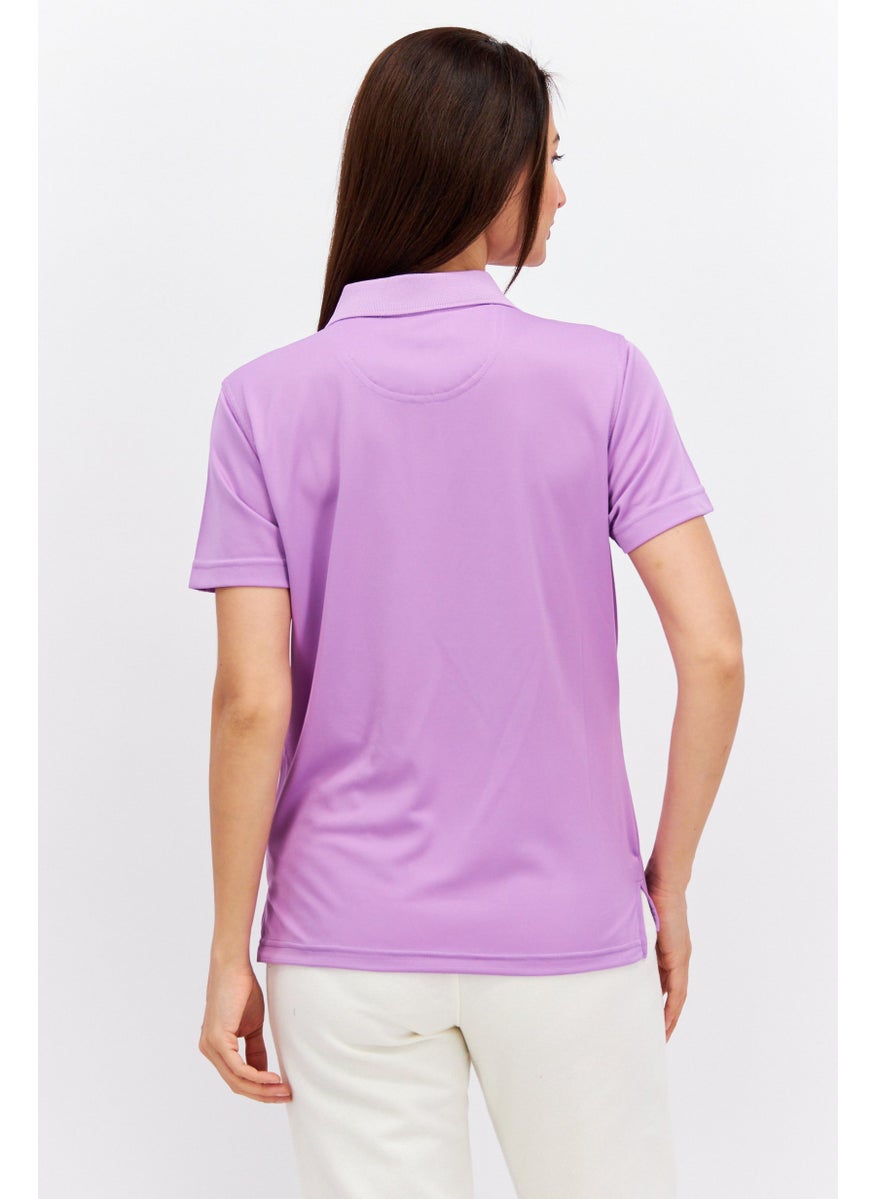 Rhode Island - Women Regular Fit Solid Short Sleeve Polo Shirt, Purple - Image 1