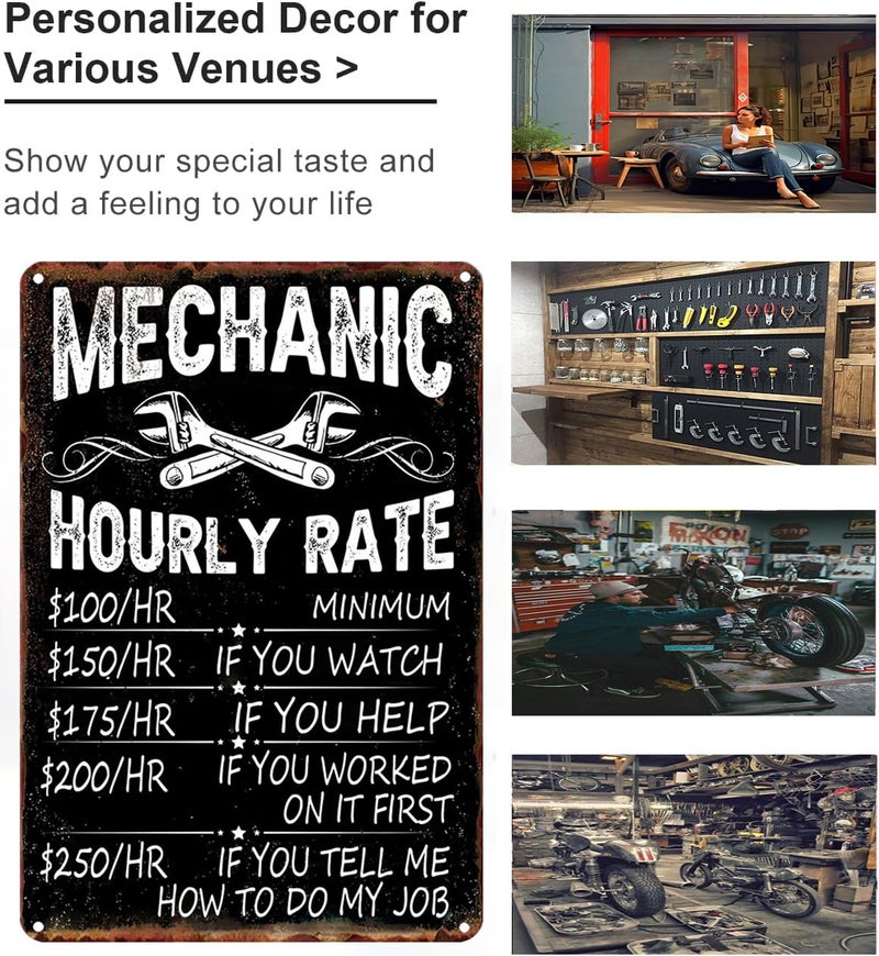 Bestylez Funny Mechanic Shop Sign Mechanic Hourly Rate Reproduction Vintage Metal Sign for Man Cave  Cars  Workshop or Garage Wall Decor 12x8 Inch (3027) - Image 3