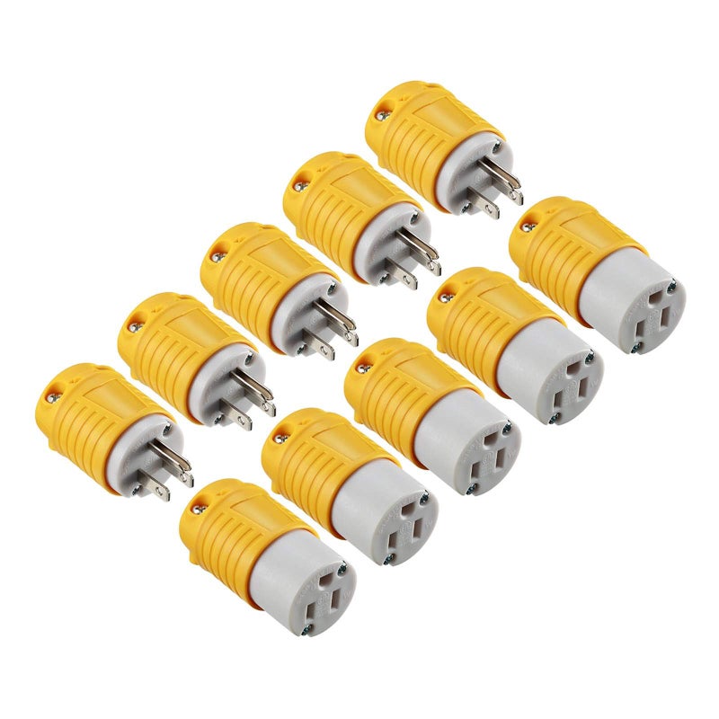 Miady Extension Cord Ends Male and Female, 15 Amp 125 Volt Heavy Duty Replacement Plug u0026 Connector Set, Straight Blade Plugs Grounding Type/ETL Listed (5 Set) - Image 1