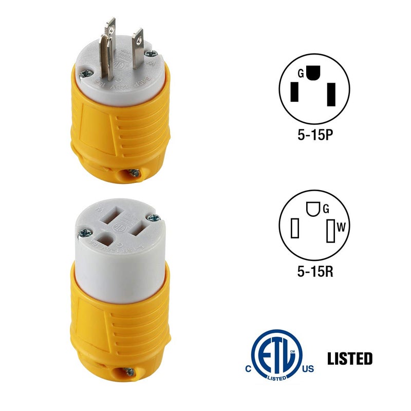 Miady Extension Cord Ends Male and Female, 15 Amp 125 Volt Heavy Duty Replacement Plug u0026 Connector Set, Straight Blade Plugs Grounding Type/ETL Listed (5 Set) - Image 2