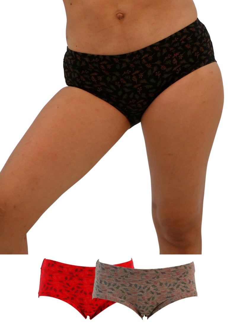 JOANNA JOANNA 152237 Women's Leaves Design Mid Rise 3-Pack Panties, Multicolor  - Image 1