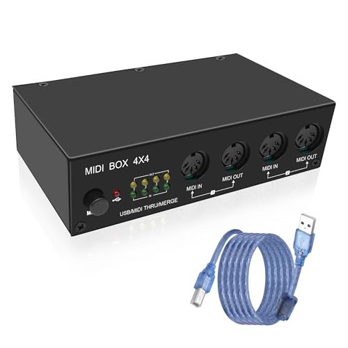 XMSJSIY USB MIDI Interface Box 4 In 4 Out 64 Channel MIDI Thru Box 4 * 4 Converter with Router Merge Splitter Thru Hub with LED Indicators for PC Mac and USB MIDI instruments - 1PCS - Image 1