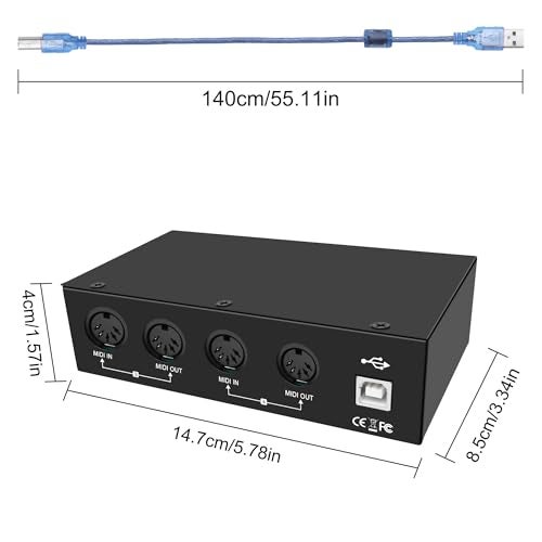 XMSJSIY USB MIDI Interface Box 4 In 4 Out 64 Channel MIDI Thru Box 4 * 4 Converter with Router Merge Splitter Thru Hub with LED Indicators for PC Mac and USB MIDI instruments - 1PCS - Image 2
