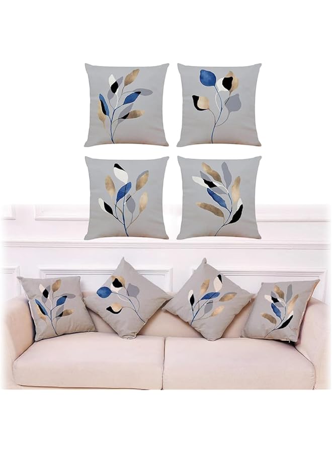 The Bros Cushion Covers - 4 Pcs 18x18 In Decorative Throw Pillow Covers. Soft Polyester Square Cushion Cases Art Floral Cotton Linen Pillowcase for Office/Home Sofa Pillows (Gray/Leaf) - Image 1