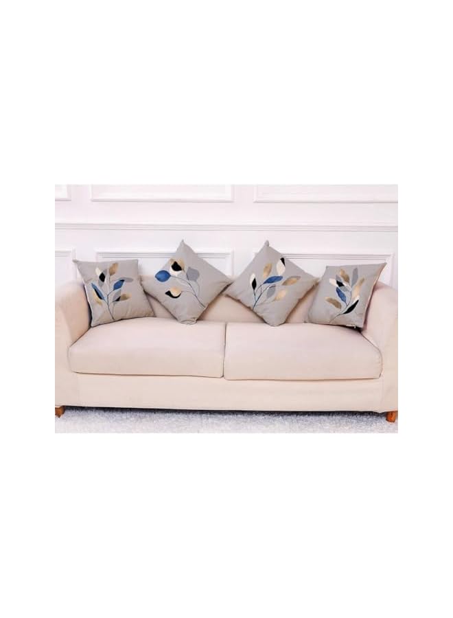 The Bros Cushion Covers - 4 Pcs 18x18 In Decorative Throw Pillow Covers. Soft Polyester Square Cushion Cases Art Floral Cotton Linen Pillowcase for Office/Home Sofa Pillows (Gray/Leaf) - Image 3