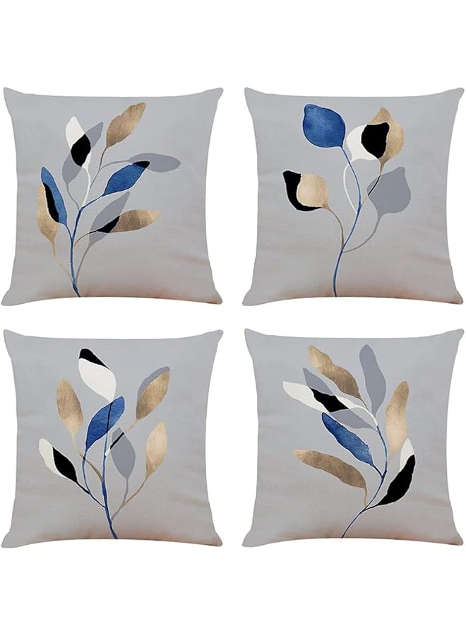 The Bros Cushion Covers - 4 Pcs 18x18 In Decorative Throw Pillow Covers. Soft Polyester Square Cushion Cases Art Floral Cotton Linen Pillowcase for Office/Home Sofa Pillows (Gray/Leaf) - Image 2