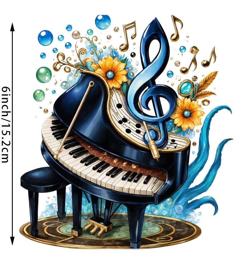 1pc Creative Artistic Piano Pattern Durable Vinyl Sticker Easy To Apply For Decorating Cars Laptops Refrigerators Tables Water Bottles And Various Surfaces - Image 2