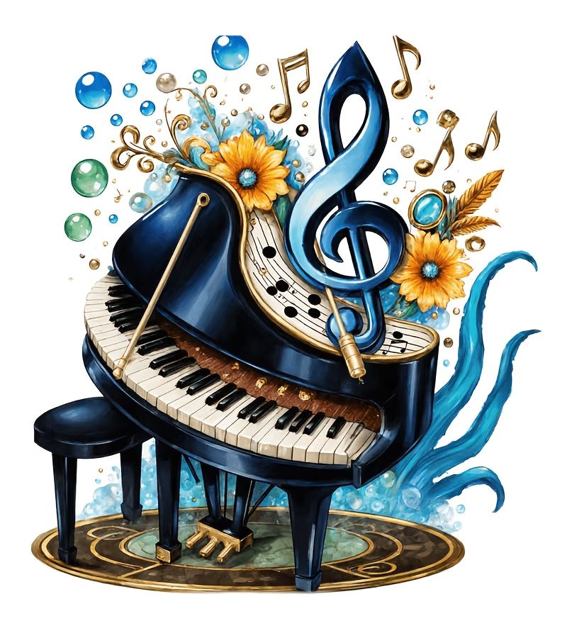1pc Creative Artistic Piano Pattern Durable Vinyl Sticker Easy To Apply For Decorating Cars Laptops Refrigerators Tables Water Bottles And Various Surfaces - Image 1