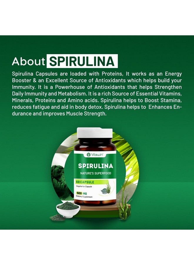 VitaWin SPIRULINA Capsules Ultimate Health and Nutrition Supplements for General Wellness (500 mg, Pack of 60) - Image 4