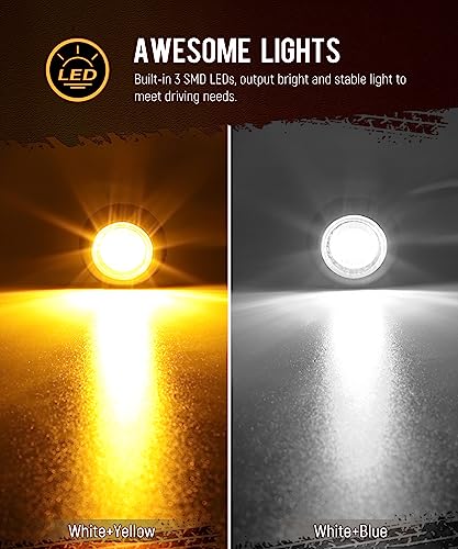 Partsam 10Pcs Dual Color 34 Round LED Marker Light Amber to White Auxiliary Light Side Marker DOT Approved Clearance Turn Signal Running Lights with Bullet Plug for Trailer Truck Pickup Camper RV - Image 3