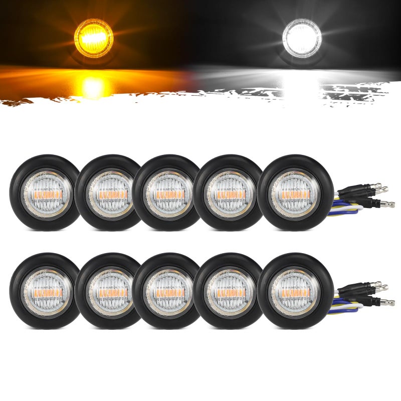 Partsam 10Pcs Dual Color 34 Round LED Marker Light Amber to White Auxiliary Light Side Marker DOT Approved Clearance Turn Signal Running Lights with Bullet Plug for Trailer Truck Pickup Camper RV - Image 2