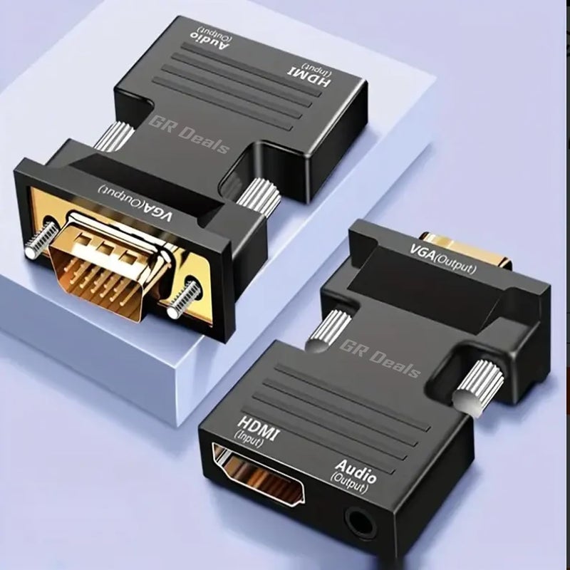 GR Deals GR Deals HDMI to VGA Adapter Converter with 3.5mm Stereo Audio, Active Female HDMI to VGA Male 1080p Video Dongle Adaptor for Laptop PC PS/3 X/-Box STB Blu-ray DVD TV Stick. Black. (Pack of 1) - Image 5