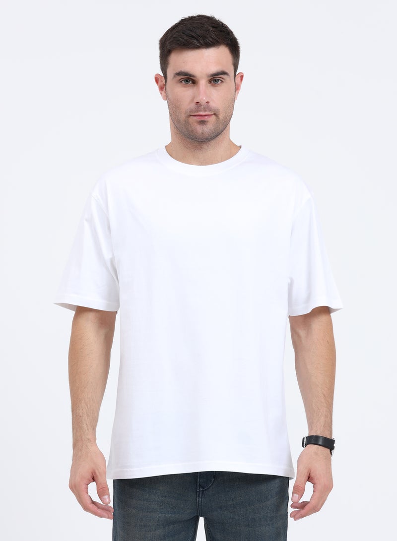 RSO Outfits Unisex Drop Shoulder Half Sleeves Cotton Oversized T-Shirt (White) - Image 1
