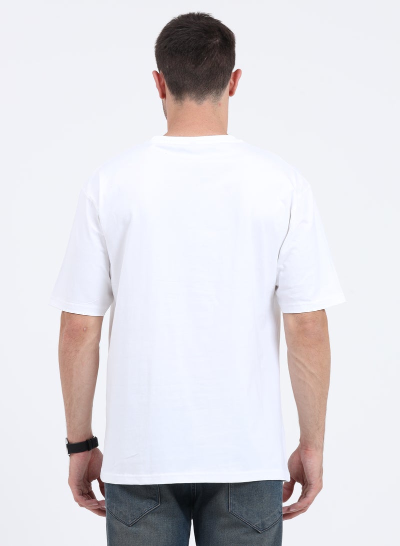 RSO Outfits Unisex Drop Shoulder Half Sleeves Cotton Oversized T-Shirt (White) - Image 4