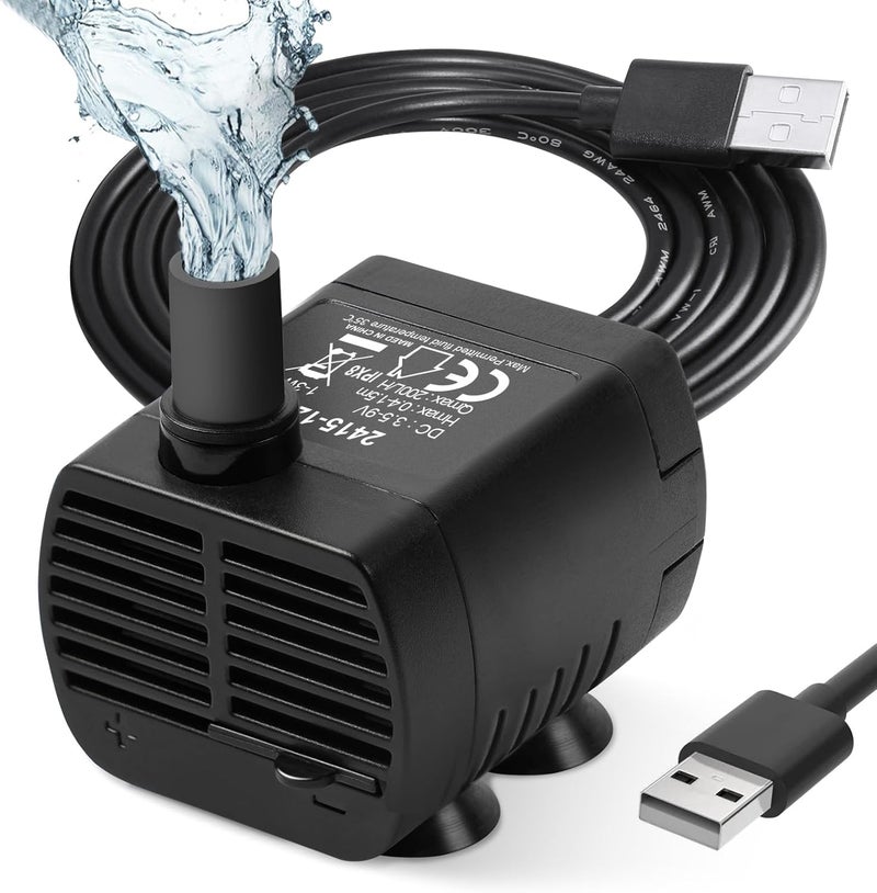 USB Mini Water Pump, 200L/H Submersible Water Pump, Adjustable Ultra Quiet Small Pet Fountain for Aquarium, Fish Tank, Cat Fountain, Water Feature Statuary and Hydroponics, DC 3.5-9V 1-3W, Black - Image 1