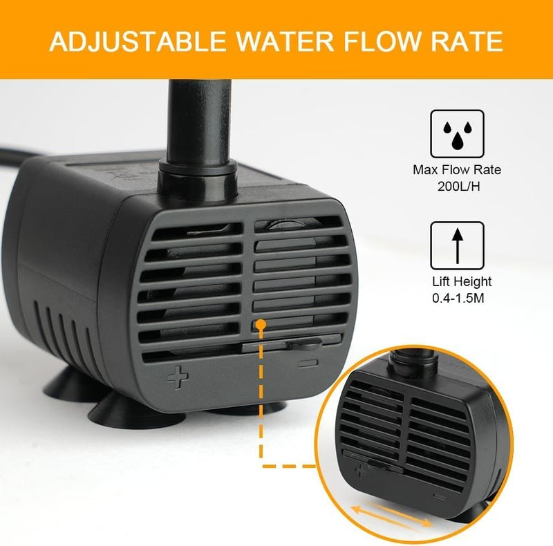 USB Mini Water Pump, 200L/H Submersible Water Pump, Adjustable Ultra Quiet Small Pet Fountain for Aquarium, Fish Tank, Cat Fountain, Water Feature Statuary and Hydroponics, DC 3.5-9V 1-3W, Black - Image 2