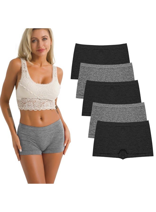 R RUXIA Women's Boyshort Panties Seamless Nylon Underwear Stretch Boxer Briefs 5 Pack, B004, S - Image 1