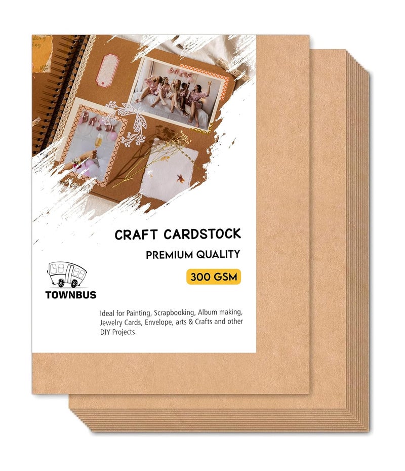 TOWNBUS 25 Nos of A4 Size Kraft Cardstock Paper 300gsm for Painting Arts and Crafts menu Cards and DIY
