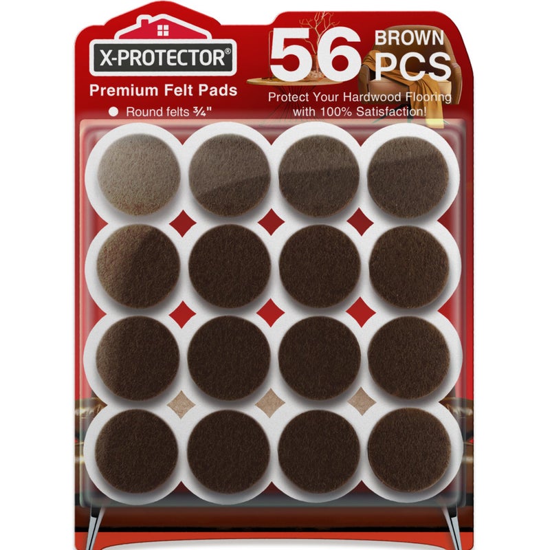 X-PROTECTOR Felt Furniture Pads - 56 PCS 3/4" Floor Protectors for Chair and Furniture Feet - Protect Your Hardwood Floors! (Brown, Round) - Image 1