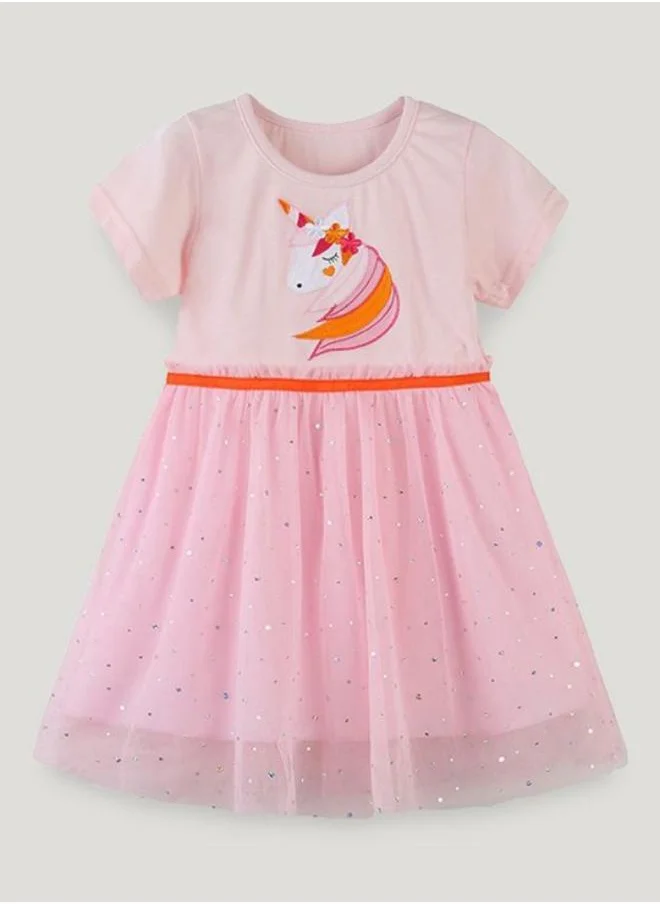YUNIQEE Pink Fit & Flare Crew Neck Printed Dress
