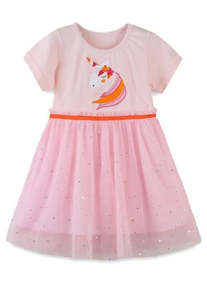 YUNIQEE Pink Fit & Flare Crew Neck Printed Dress