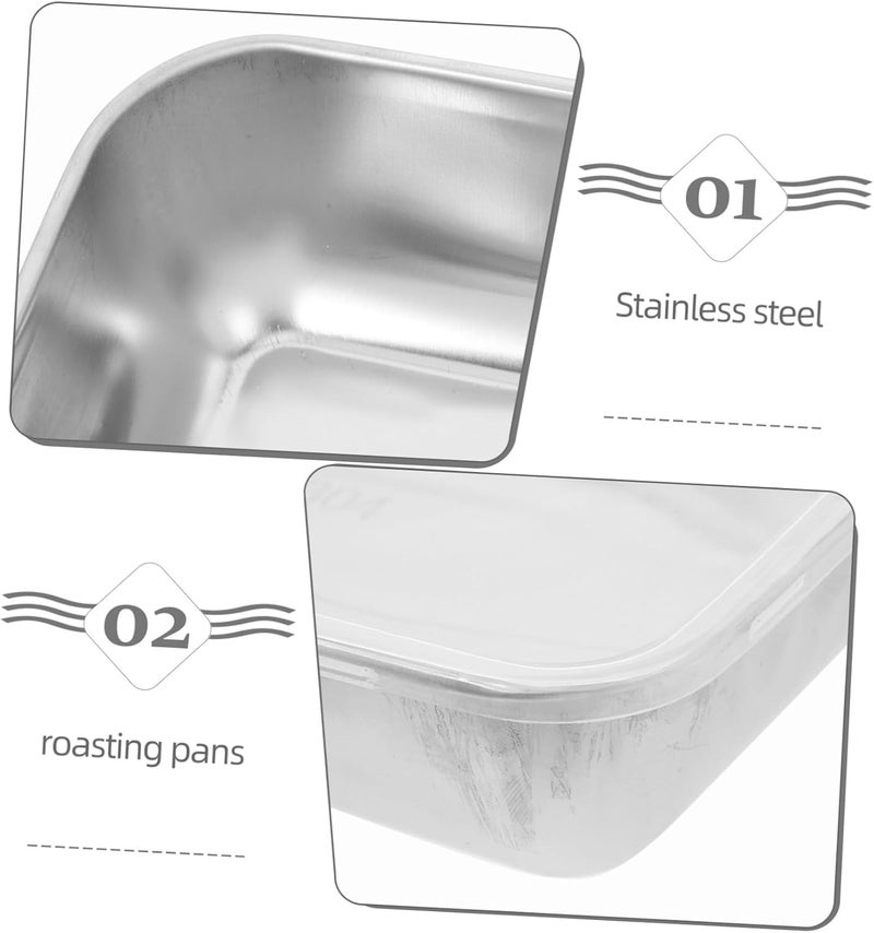 Stainless Steel Roasting Pan with Lid, Large 25x19x5.5 Cm Rectangle Non-stick Barbecue Plate for Oven Baking and Steaming, Heavy-duty Kitchen Bakeware Tray for Home Cooking - Image 3