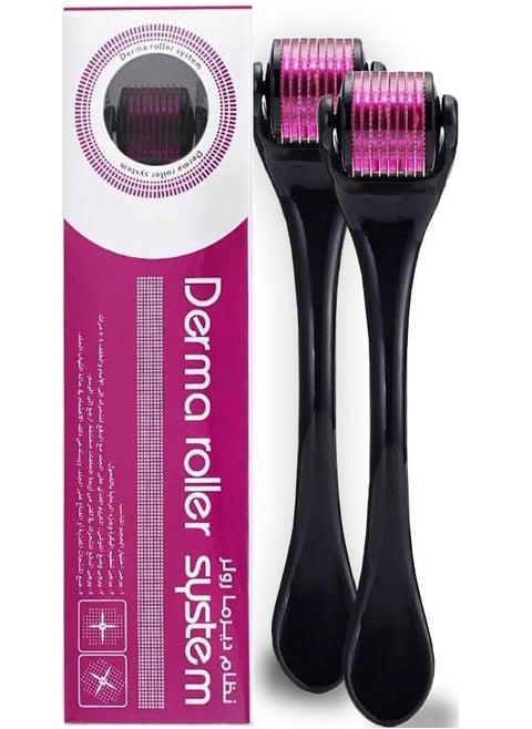 ADAK Premium Derma Roller - 0.5mm Titanium Needles, Anti-Aging Tool for Scars, Stretch Marks, Hair Growth, and Wrinkles – Includes Free Carry Case (540 Micro Needles, Black)(Set of 2)