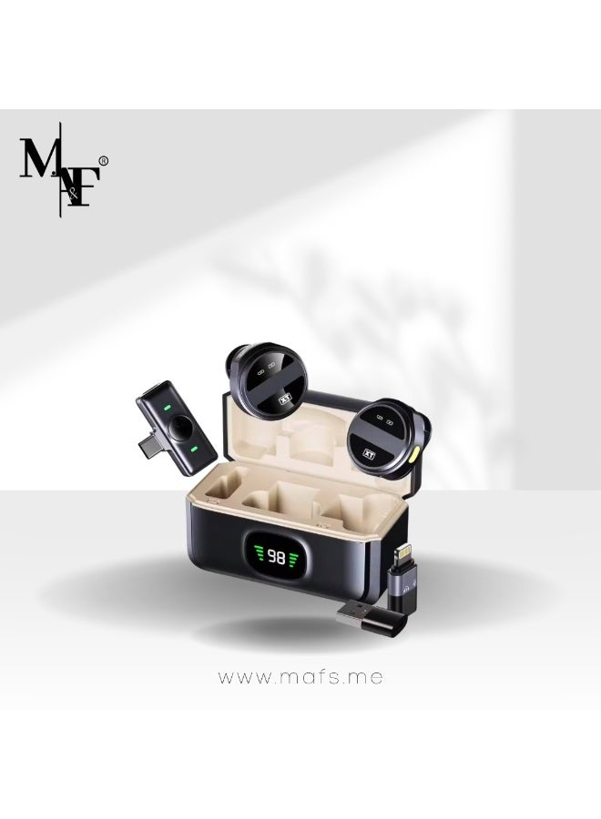 م.ا & ف'س S21 ميكروفون لافالير لاسلكي لأجهزة iPhone/Android، ميكروفون صغير مع حافظة شحن، مشبك مغناطيسي، خاصية إلغاء الضوضاء، مدى 300 قدم، ميكروفون مكثف للبث المباشر، تسجيل الفيديو، تيك توك ويوتيوب - Image 1