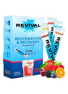Revival Rehydration and recovery elctrolyte drink mix with vitamins C, B1, B3, B5, B12  mix flavour