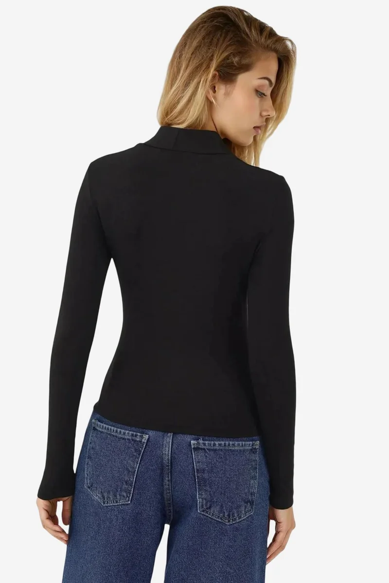 Hiccup Black Slim Fit Turtleneck Long Sleeve Top for Women | Best Price UAE