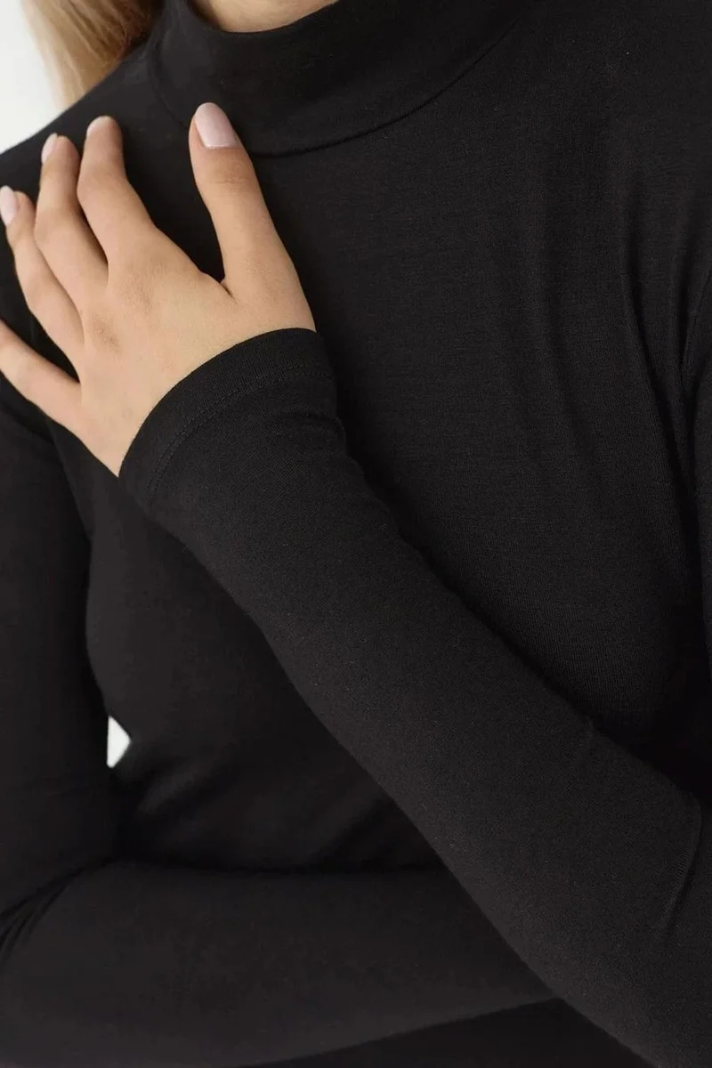 Hiccup Black Slim Fit Turtleneck Long Sleeve Top for Women | Best Price UAE