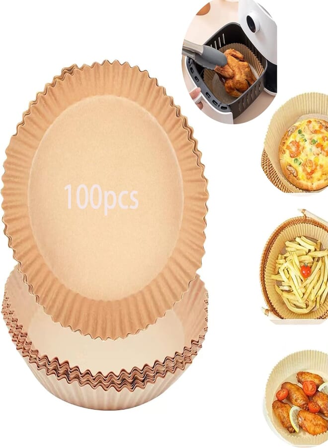 Fresh Fresh Air Fryer Disposable Paper Liner 6.3 inch, 100PCS Non-stick Fryer Liners, Oil-proof Waterproof Round Food Grade Parchment Paper for Baking Roasting Air Fryer Microwave Oven 