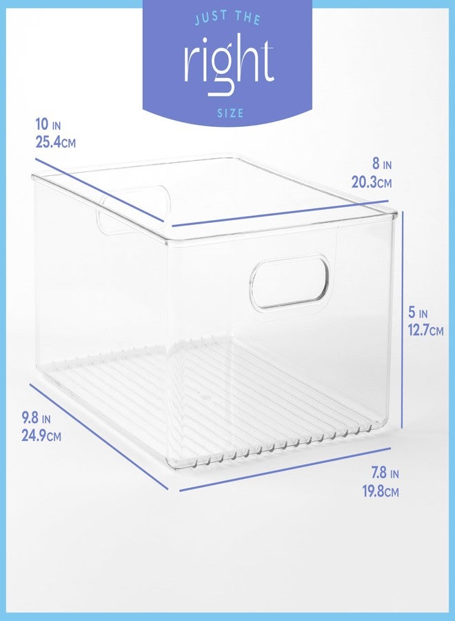 PrimeBox صندوقان تنظيم بلاستيكيان شفافان من برايم بوكس بمقابض لتنظيم المنزل. حاويات تخزين لتنظيم الثلاجة، والفريزر، والخزائن، وخزانة المؤن، ومثالية للمطبخ، والجراج، وغرفة الغسيل. 10 بوصات × 8 بوصات × 5 بوصات - Image 3