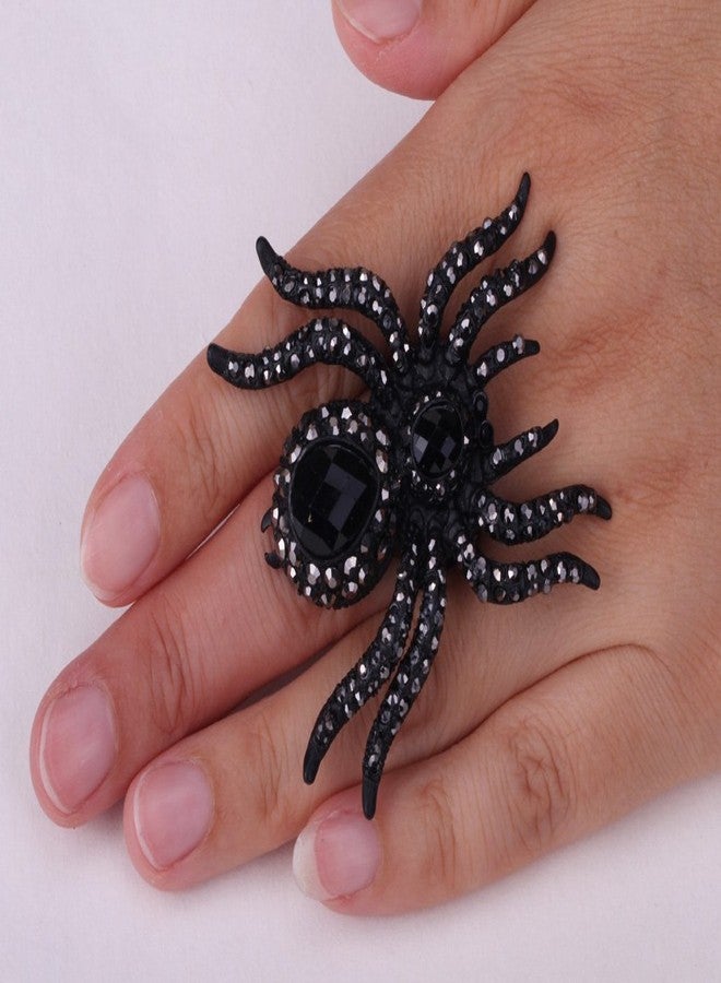 YACQ Women's Spider Stretch Rings Fit Finger Size 6.5 To 9 - Elastic Soft Band Perfect for Arthritis - Silk Scarf Holders - Lead & Nickle Free - 2-1/4 x 2-1/4 Inches - Halloween Costume Accessories - Image 2